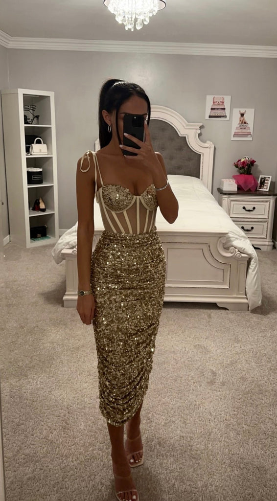 gold midi dress